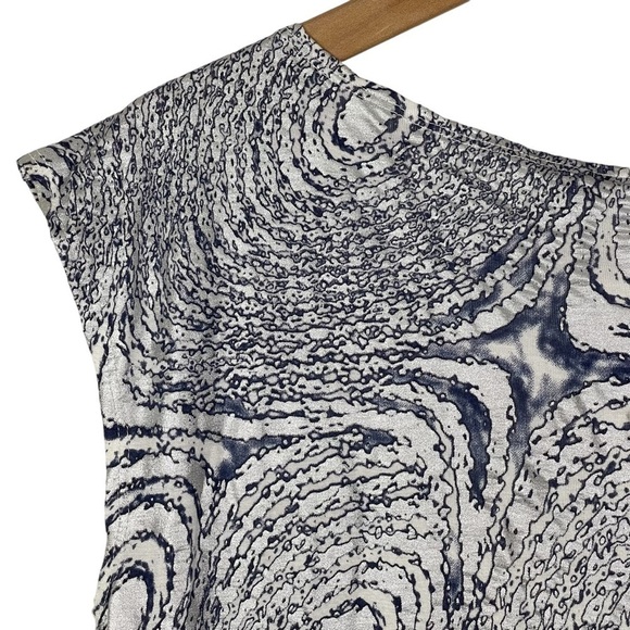 Bryn Walker Top Medium Silver Metallic Print Asymmetrical Hem Shirt Tunic - Picture 8 of 11